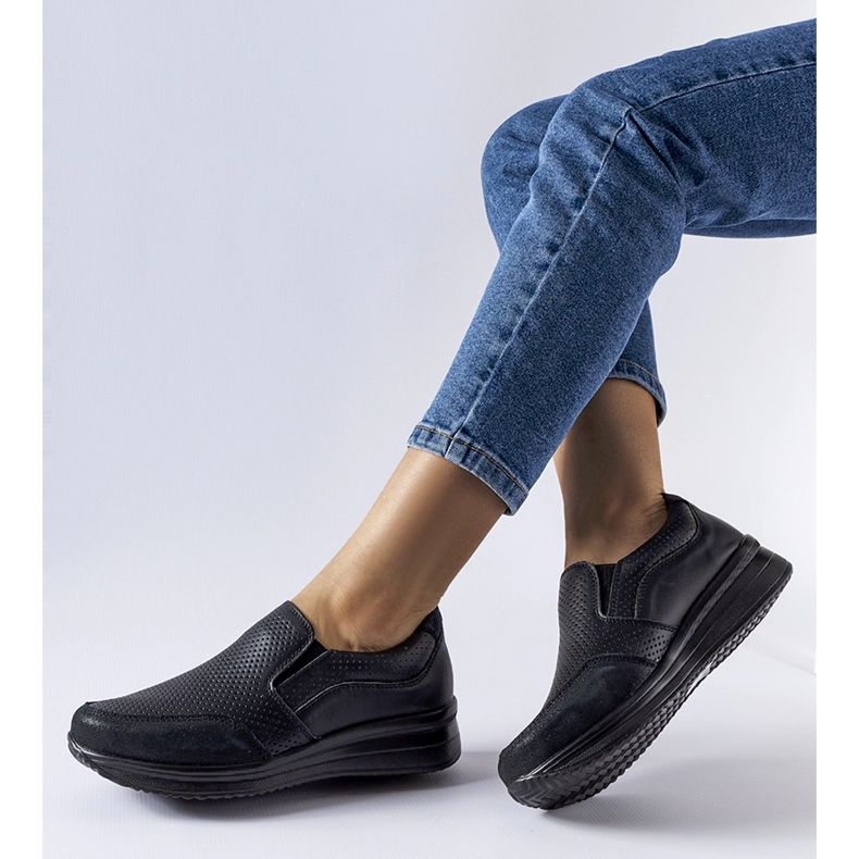 Baskets compensées Rhéaume ajourées noires le noir 1