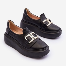 Lewski Shoes Chaussures en cuir pour femmes sur la plateforme noir Lewski 3398/2 2