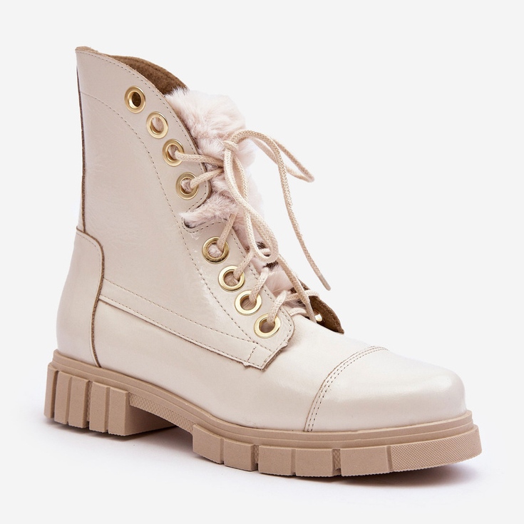 Lewski Shoes Bottes en cuir avec fourrure pour femme, beige clair Lewski 3296 1