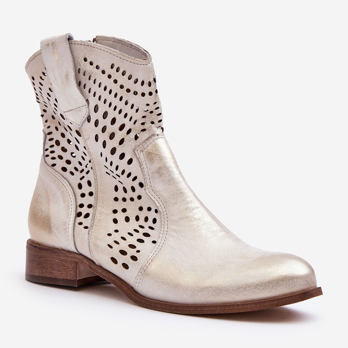 Lewski Shoes Santiags Femme Cuir Ajouré Doré Lewski 3305/2 blanc 1