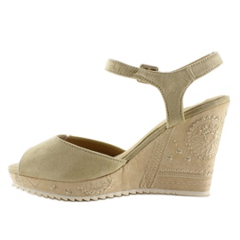 Sandales compensées avec broderie R93 Beige 1