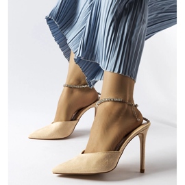 Escarpins stiletto Claude beiges à strass 1