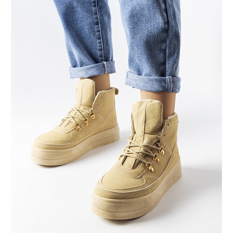 Bottines à plateforme à lacets beiges de Jolin 1
