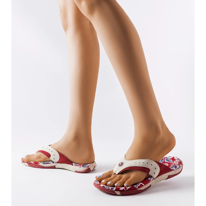 Tongs Suoma en textile rouge à fleurs 1