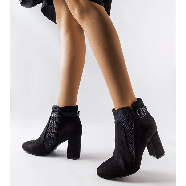 Bottines noires avec empiècement serpent en daim écologique Daamen 2