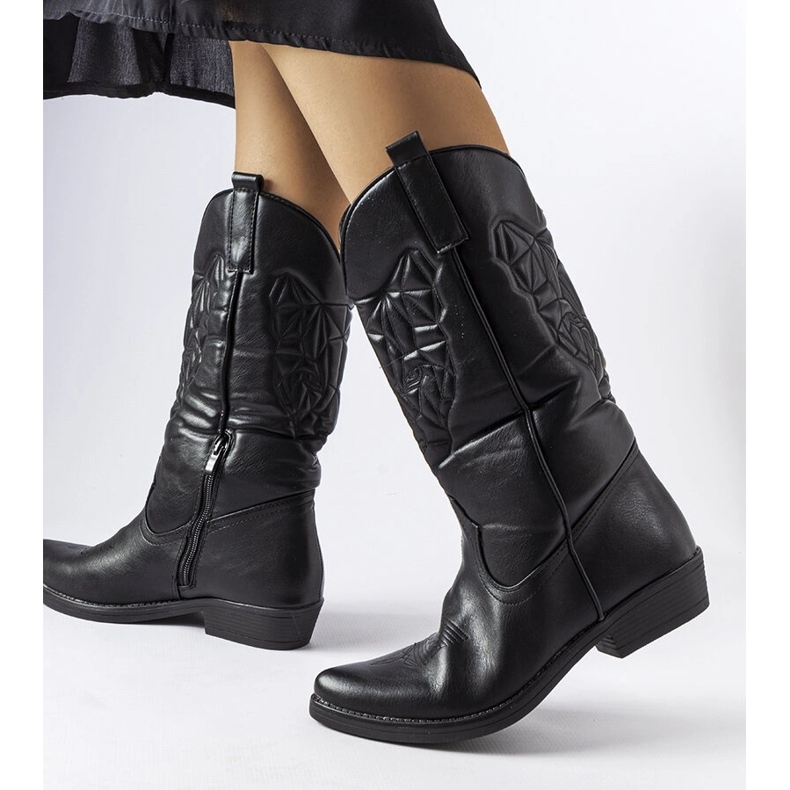 Bottes de cowboy plates noires de Simonetta le noir 1