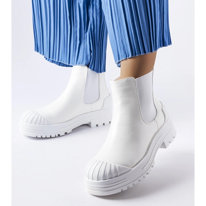 Inna Bottes de travail blanches avec inserts en caoutchouc de Lange 1