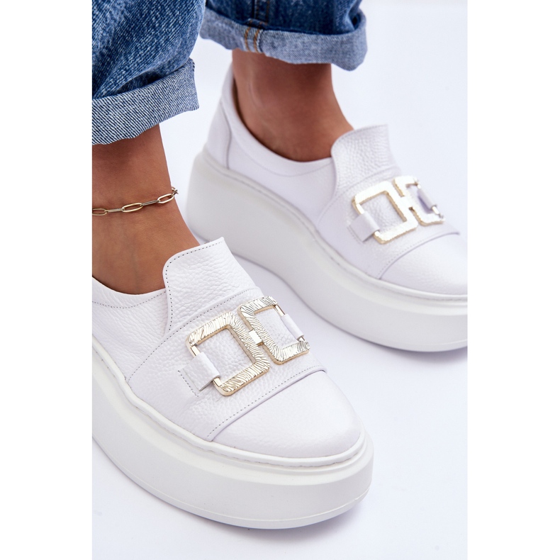 Lewski Shoes Chaussures en cuir pour femmes sur la plateforme, blanches Lewski 3398/2 2