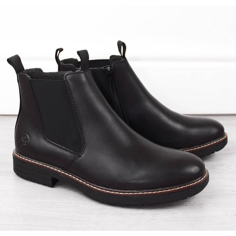 Bottines Chelsea confortables en cuir pour hommes, isolées noires, Rieker 33180-00 1
