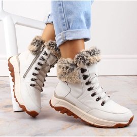 Bottines femme imperméables en cuir isolées avec de la laine, blanches Rieker W0063-80 1
