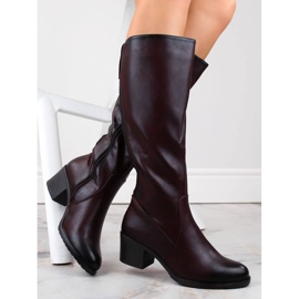 M. DASZYŃSKI Bottes à talons hauts pour femmes avec bandes élastiques, chaudes, bordeaux M.Daszyński SA128-36 rouge 1