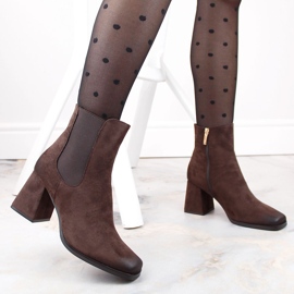 Bottines femme en daim sur talon décoratif, marron, Potocki SZ12183 brun 2