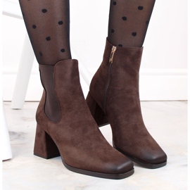Bottines femme en daim sur talon décoratif, marron, Potocki SZ12183 brun 3