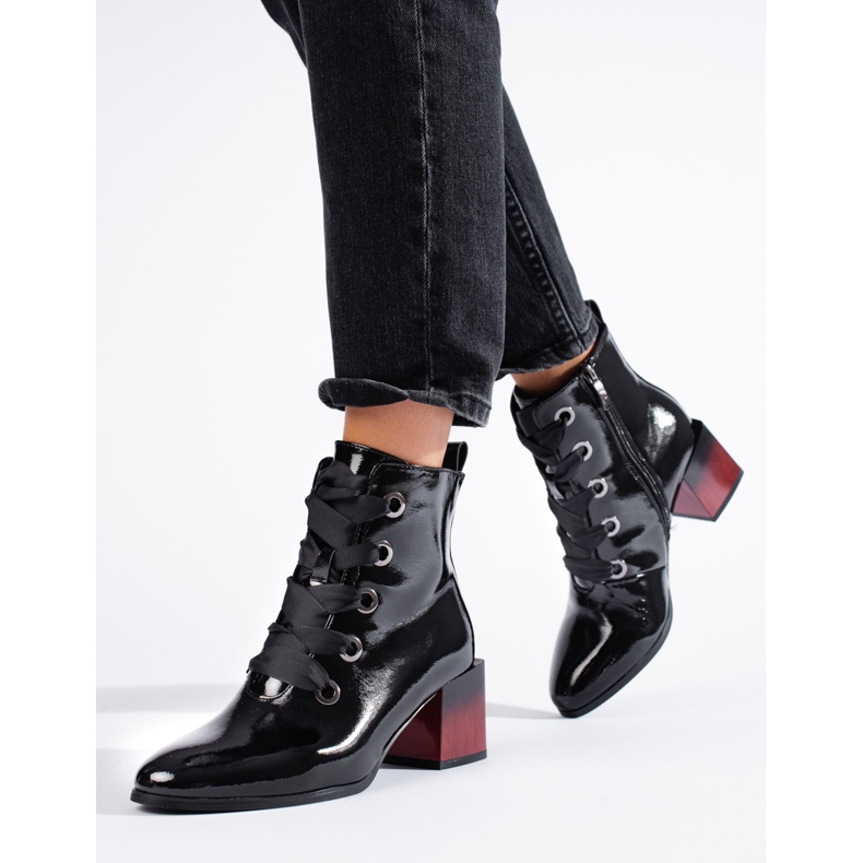 W. Potocki Bottes femme vernies à lacets Potocki le noir 1