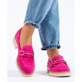 Mocassins ajourés en daim Shelovet, fuchsia rose 3