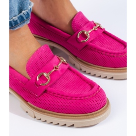 Mocassins ajourés en daim Shelovet, fuchsia rose 4