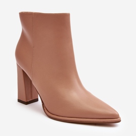 Bottines en cuir beiges Saitana pour femmes sur talon haut 1