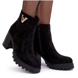 Bottines à talons hauts en daim pour femmes avec décoration, noir fort le noir 9