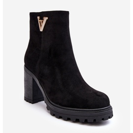 Bottines à talons hauts en daim pour femmes avec décoration, noir fort le noir 1
