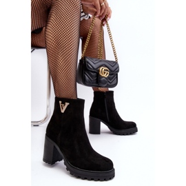 Bottines à talons hauts en daim pour femmes avec décoration, noir fort le noir 7
