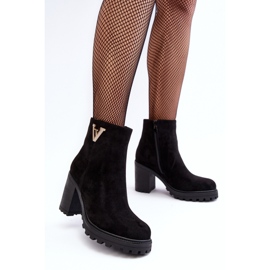 Bottines à talons hauts en daim pour femmes avec décoration, noir fort le noir 2