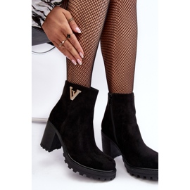 Bottines à talons hauts en daim pour femmes avec décoration, noir fort le noir 8