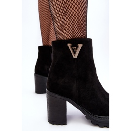 Bottines à talons hauts en daim pour femmes avec décoration, noir fort le noir 5