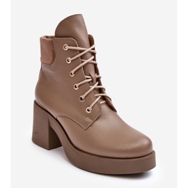 Bottines en Cuir à Talon Haut pour Femme, Beige Foncé Lemar Leocera 1