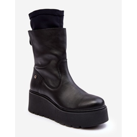 Bottines en cuir pour femmes sur une plateforme massive Maciejka 06246-01 Noir 2