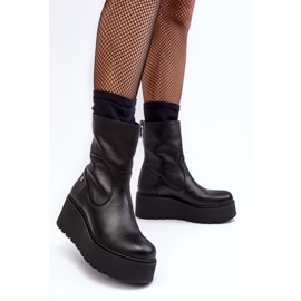 Bottines en cuir pour femmes sur une plateforme massive Maciejka 06246-01 Noir le noir 3