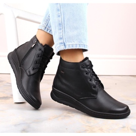Bottines compensées d'hiver confortables en cuir pour femme, noires Helios 584 le noir 4
