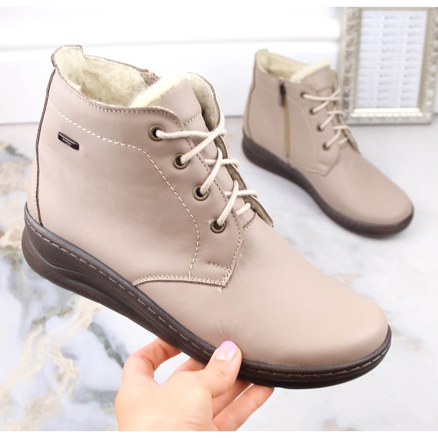 Bottines compens es confortables en cuir beige pour femme hiver Helios 584