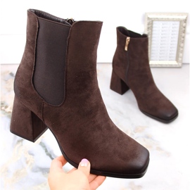 Bottines femme en daim sur talon décoratif, marron, Potocki SZ12183 brun 4