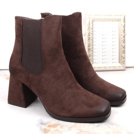 Bottines femme en daim sur talon décoratif, marron, Potocki SZ12183 brun 5