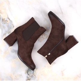 Bottines femme en daim sur talon décoratif, marron, Potocki SZ12183 brun 6