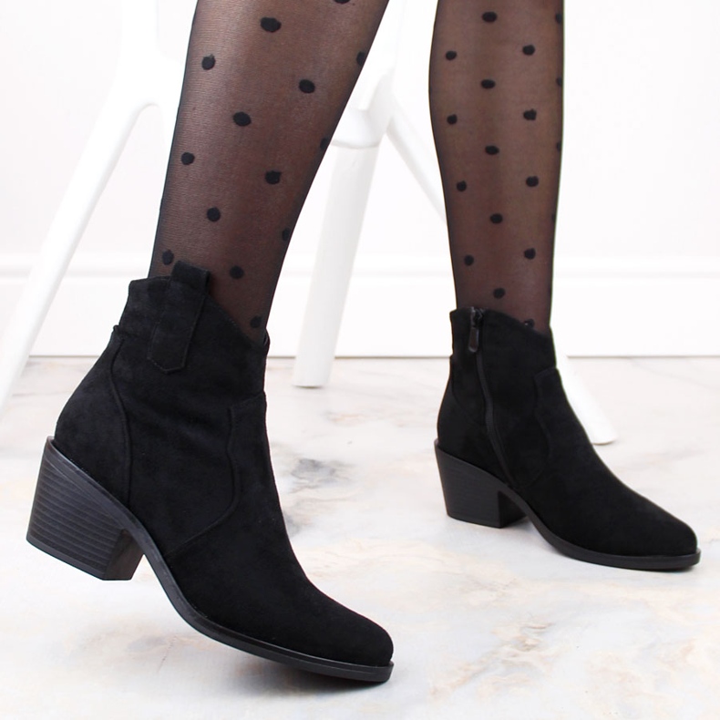 Santiags à talons hauts pour femme en daim, noir S.Barski HY30-86A le noir 2