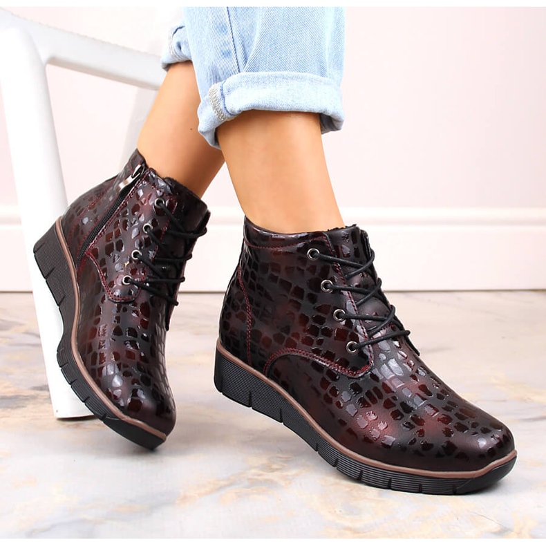 Bottines compensées en cuir pour femme, isolées bordeaux, Filippo DBT3169 rouge 1