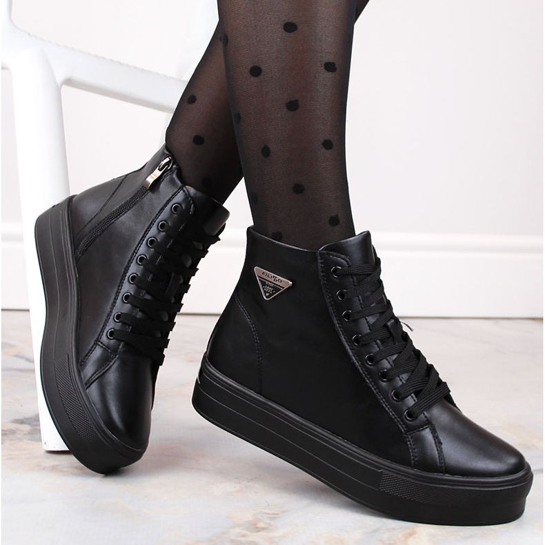 Bottines en cuir sur plateforme, creepers isolés noirs Filippo DBT4708 le noir 2