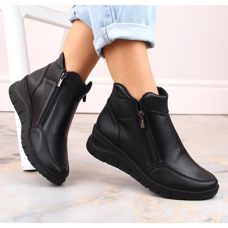 Bottines compensées isolées confortables en cuir, noir Helios 594S le noir 1