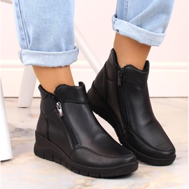 Bottines compensées isolées confortables en cuir, noir Helios 594S le noir 3