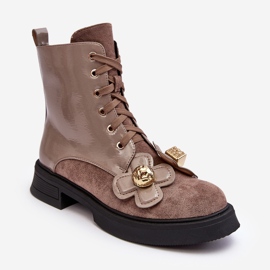 S.Barski Bottines zippées à la mode pour femmes avec décorations D&amp;A MR870-76 Gris-Marron beige 1