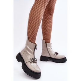 S.Barski Bottes zippées vernies pour femmes D&amp;A MR870-94 Gris clair beige 2