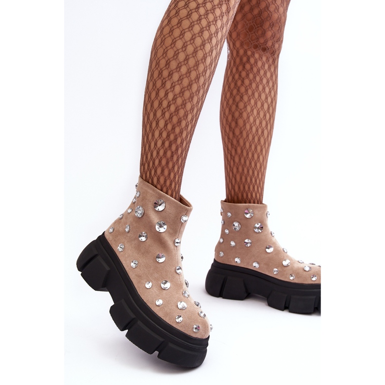 S.Barski Bottes isolées en daim avec cristaux D&amp;A MR870-83 Beige 1