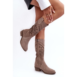 PA2 Bottes en daim à motif Sierra Cappuccino ajouré beige 4