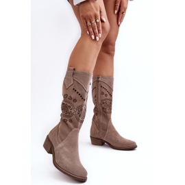 PA2 Bottes en daim à motif Sierra Cappuccino ajouré beige 3