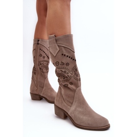 PA2 Bottes en daim à motif Sierra Cappuccino ajouré beige 5