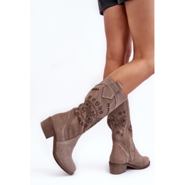 PA2 Bottes en daim à motif Sierra Cappuccino ajouré beige 6