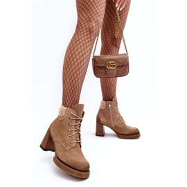Bottines à lacets en daim Lemar Flomes beiges sur un talon haut 9