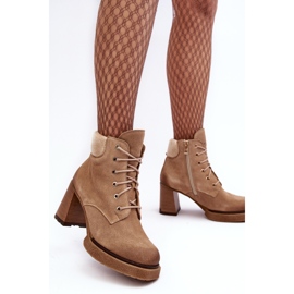 Bottines à lacets en daim Lemar Flomes beiges sur un talon haut 4