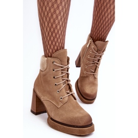Bottines à lacets en daim Lemar Flomes beiges sur un talon haut 6